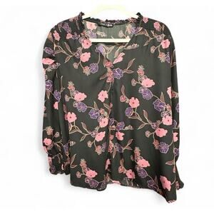 Dex Long Sleeve Blouse Boho Peasant Black Purple Pink Floral Women’s 1X